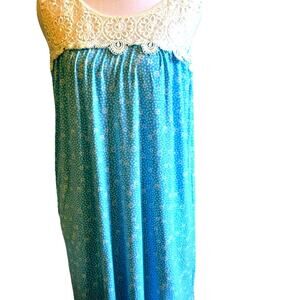 crochet COTTON GRANNY nightgown Floral lace Pjs Cottagecore Prairie blue medium
